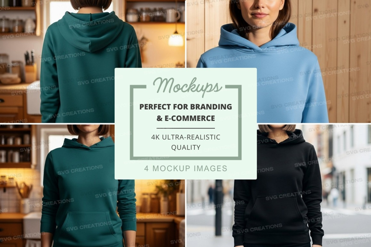 Hoodie mockup in green, blue, and black