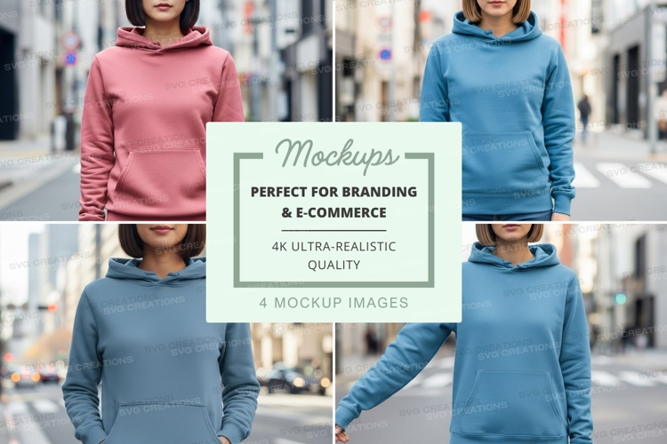 Hoodie mockup featuring two models in urban setting