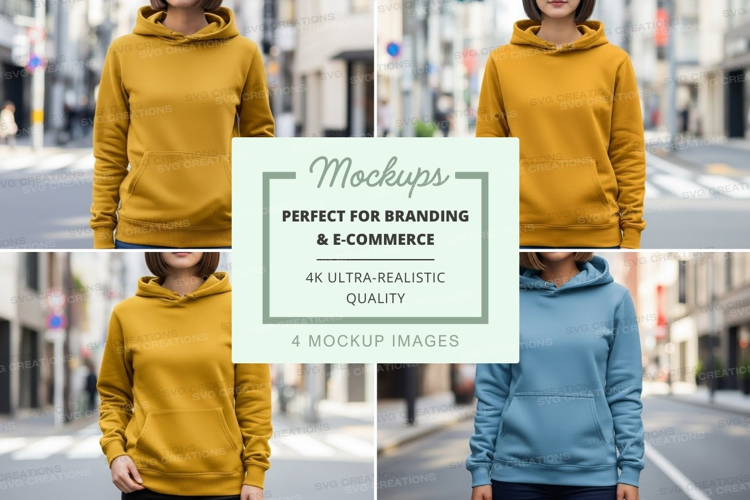 Hoodie mockup in mustard and blue colors