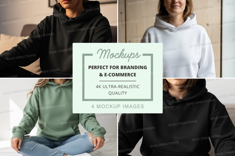 Hoodie mockup in black, white, and green