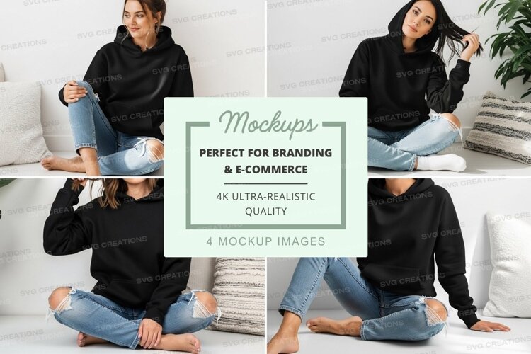 Hoodie mockup with model in relaxed indoor setting example image 1
