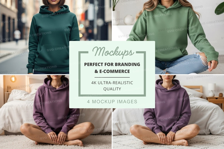 Hoodie mockup with four models in different colors