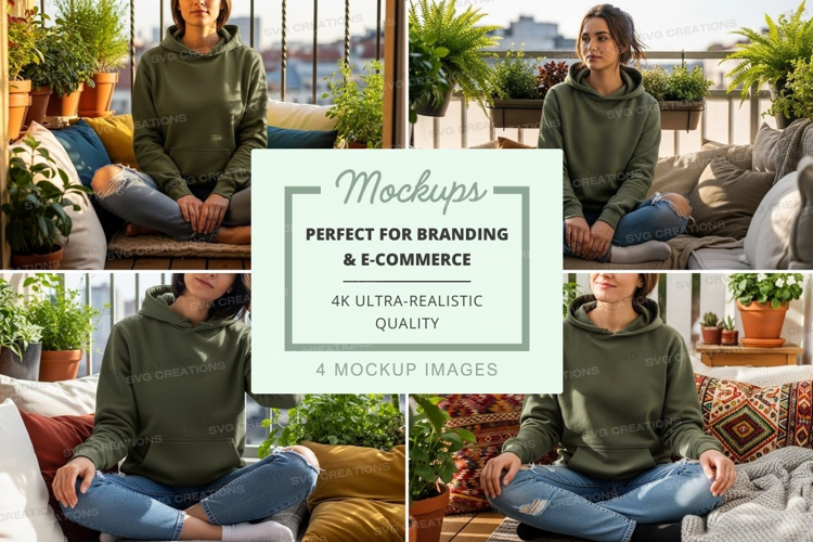 Hoodie mockup - green hoodie with drawstrings, casual style,