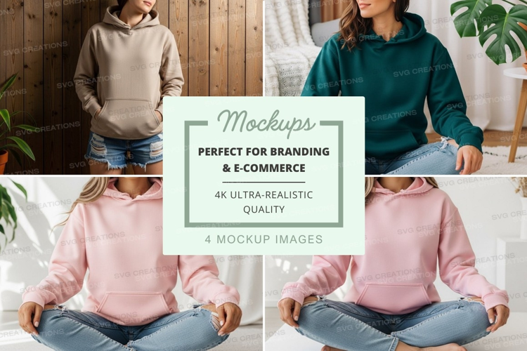 Hoodie mockup with models in various colors
