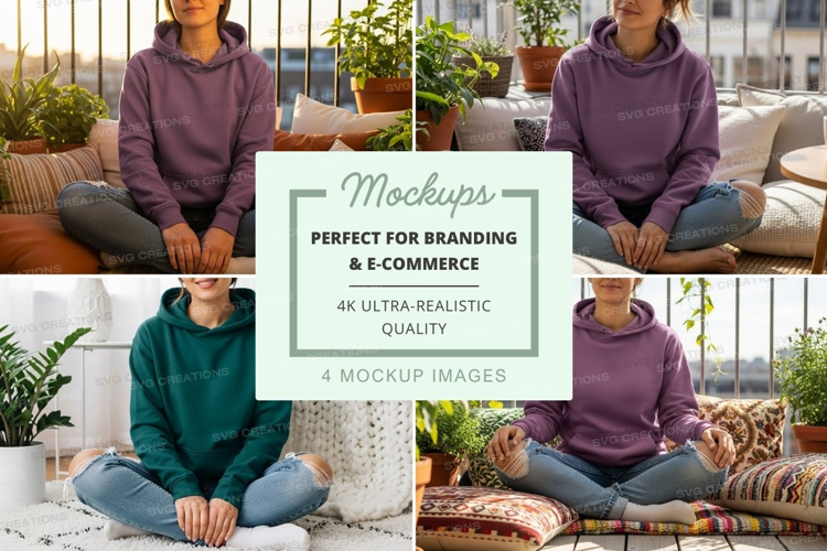 Hoodie mockup in purple and green colors