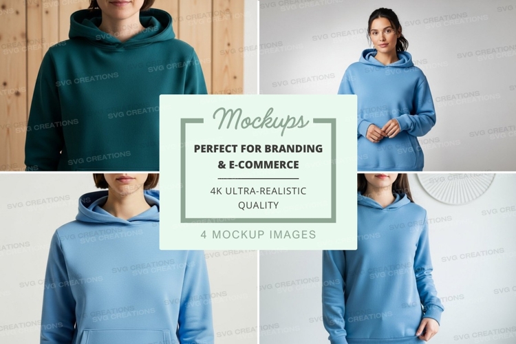 Hoodie mockup in light blue and dark green