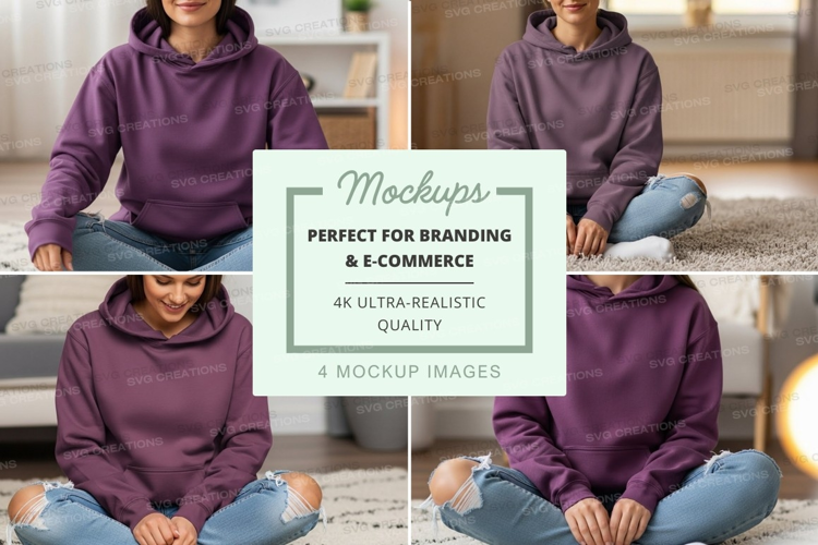 Hoodie mockup with person sitting in living room