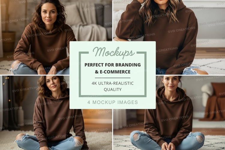 Hoodie mockup in brown with multiple models