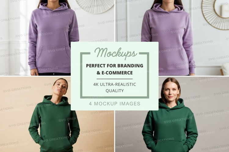 Hoodie mockup - purple and green hoodies on models
