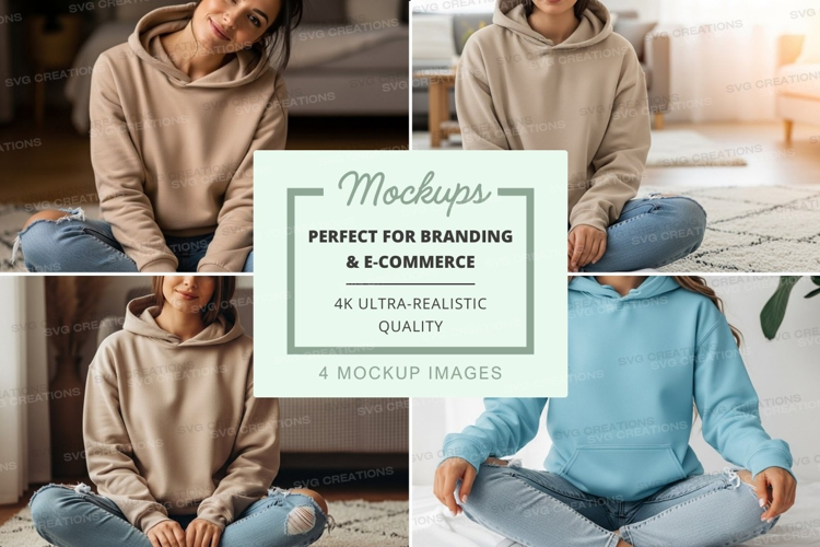 Hoodie mockup with multiple models in indoor setting