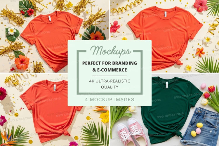 Vibrant t-shirt mockup with tropical decor