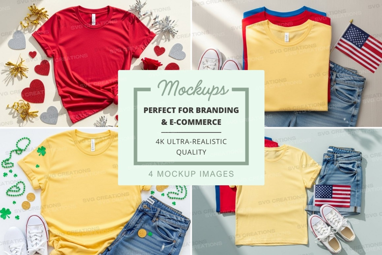 Mockup: festive t-shirt and accessory display