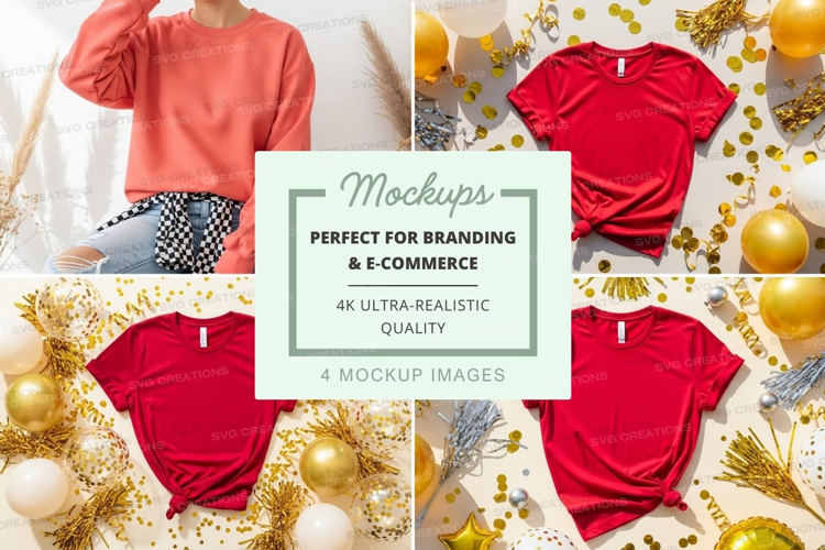Mockup of red t-shirts in festive setting