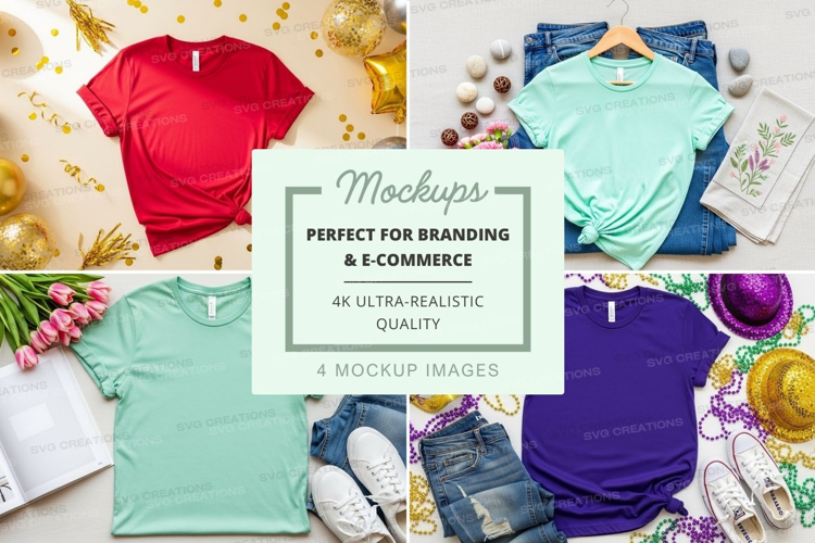 Colorful t-shirt mockup with festive decorations