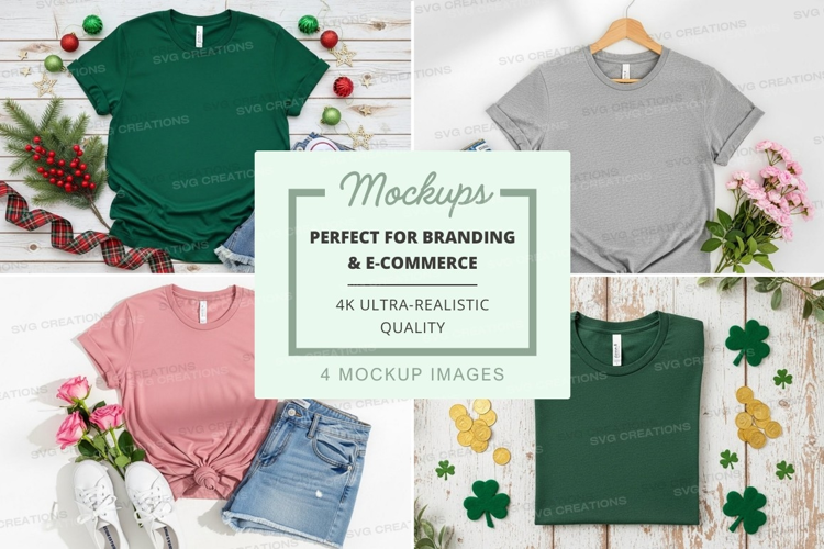 Casual t-shirts and denim outfits mockup