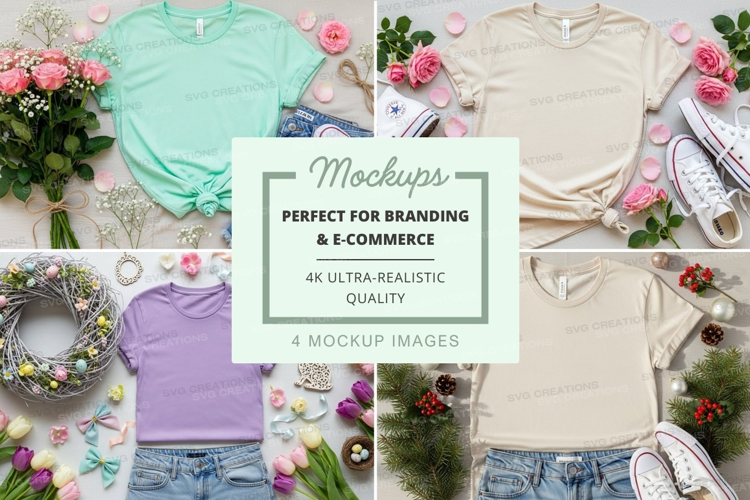 Mockup: pastel spring fashion flat lay