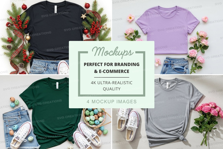 T-shirt mockup with seasonal decorations