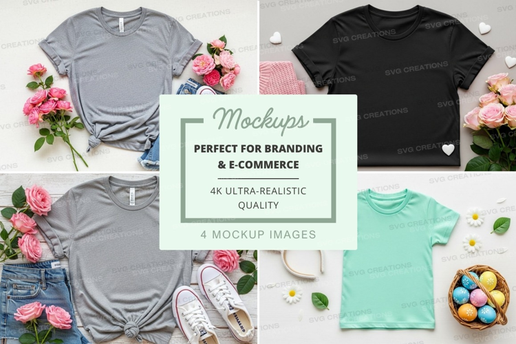 Mockup: fashion flat lay with t-shirts and accessories