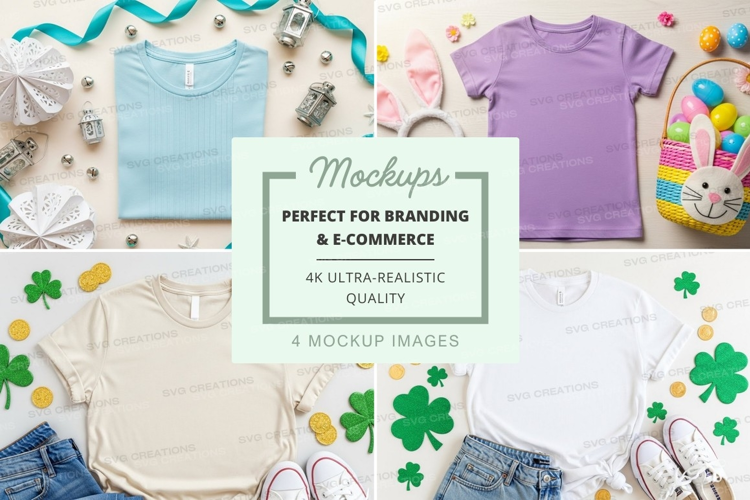 Colorful t-shirt mockup with easter and st. patrick's day