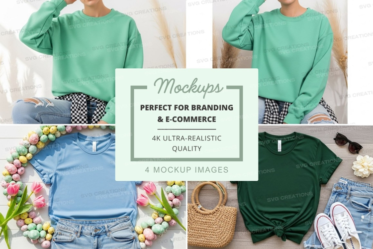 Mockup of pastel t-shirts with floral and accessory arrangem