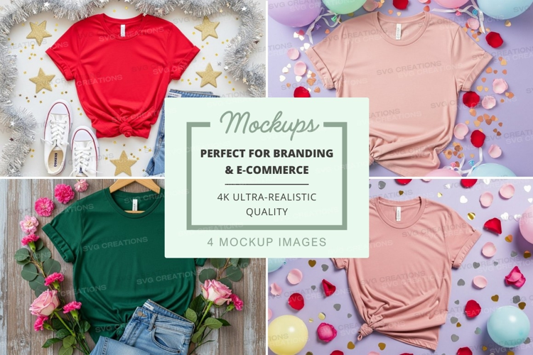 Mockup of colorful t-shirts and accessories