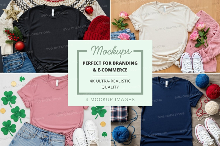 Mockup of various t-shirts with accessories