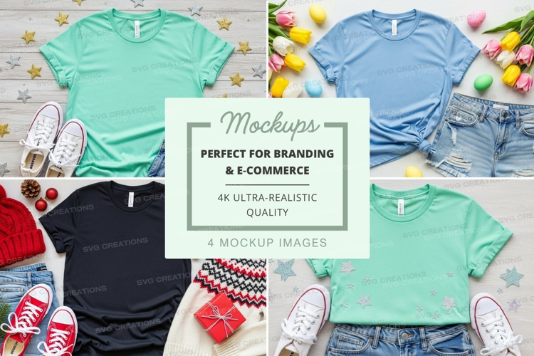 Colorful t-shirts and accessories mockup