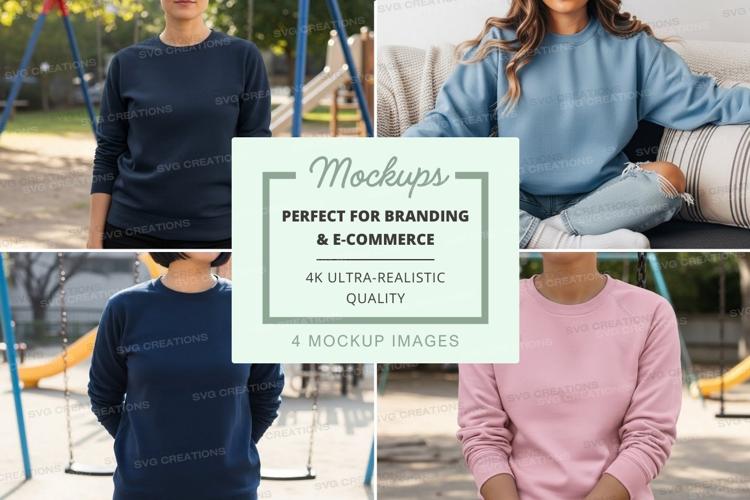 People wearing long sleeve crew neck sweatshirts mockup