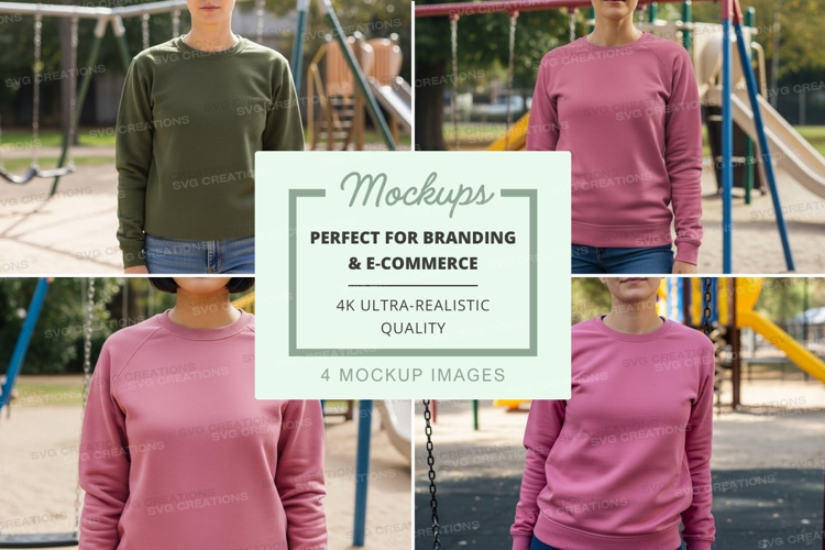 Long sleeve crew neck sweatshirts mockup on children at play