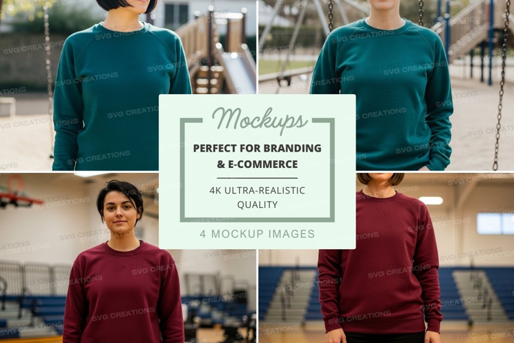 Long sleeve t-shirt mockup in teal and burgundy colors