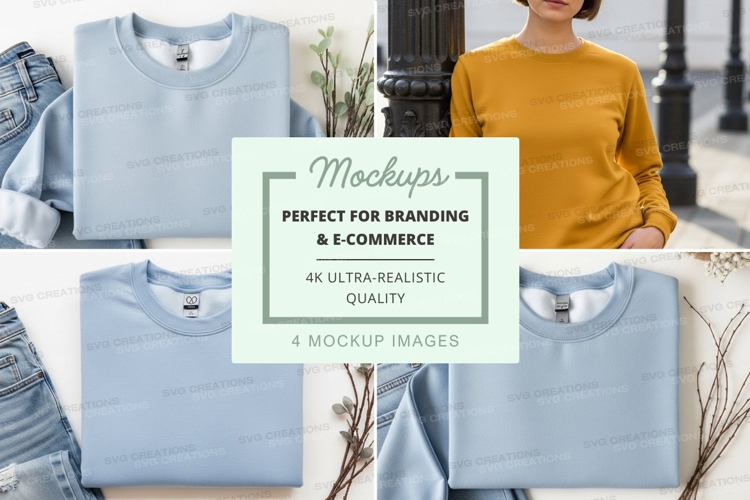 Light blue and mustard yellow sweatshirt mockup