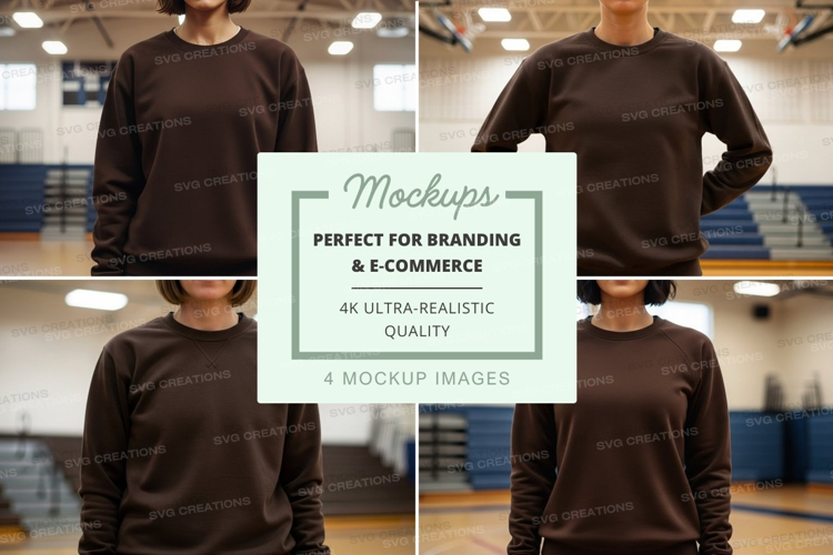 Mockup of brown long sleeve t-shirt in gym setting