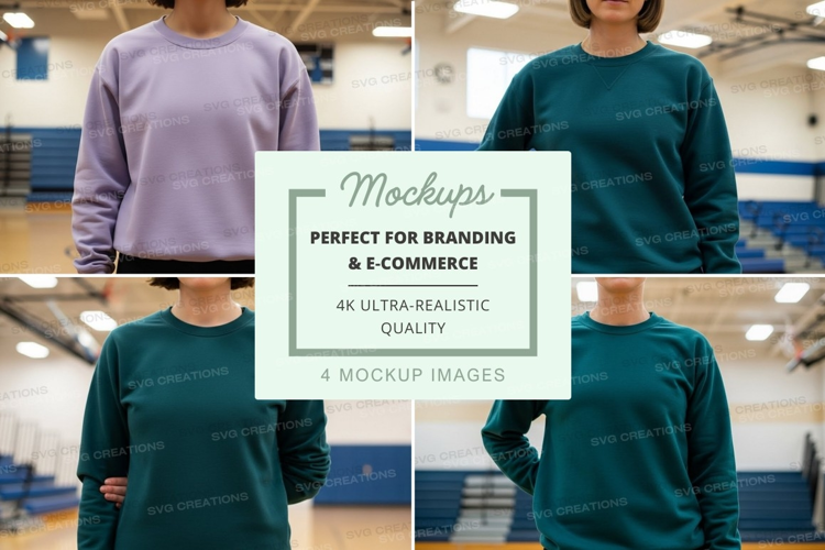Group of four people wearing sweatshirts in a gym