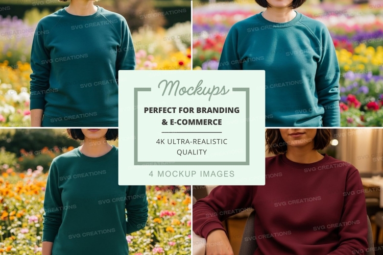 Sweatshirt mockup with two models in a garden setting