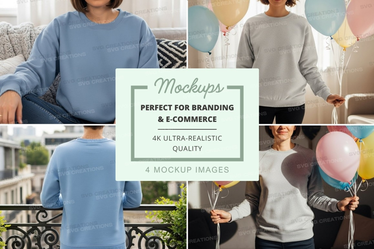 Group of people wearing sweatshirts holding balloons mockup