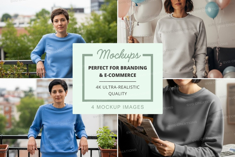 Group of people wearing sweatshirts on balcony mockup
