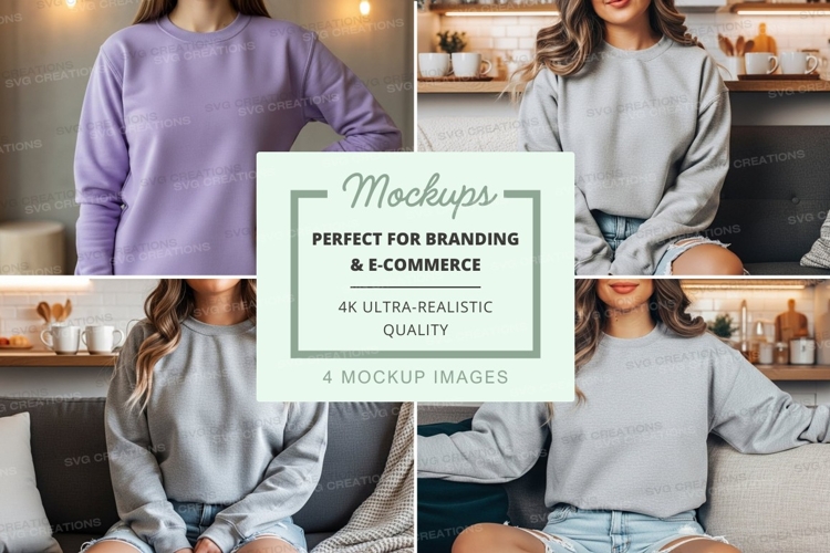 Sweatshirt mockup featuring women in a cozy indoor setting