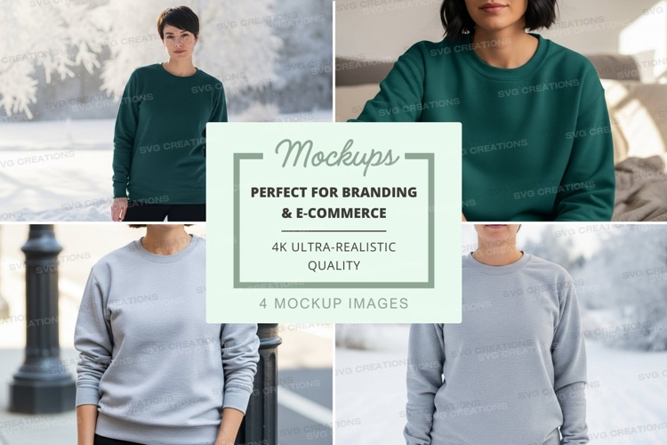 Sweatshirt mockup - crew neck, oversized fit, green and gray