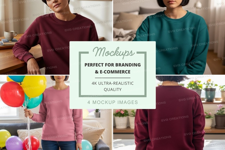 Sweatshirt mockup - long sleeve crew neck in burgundy and te