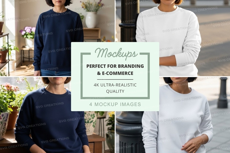 Sweatshirt mockup - crew neck, long sleeve, blue and white