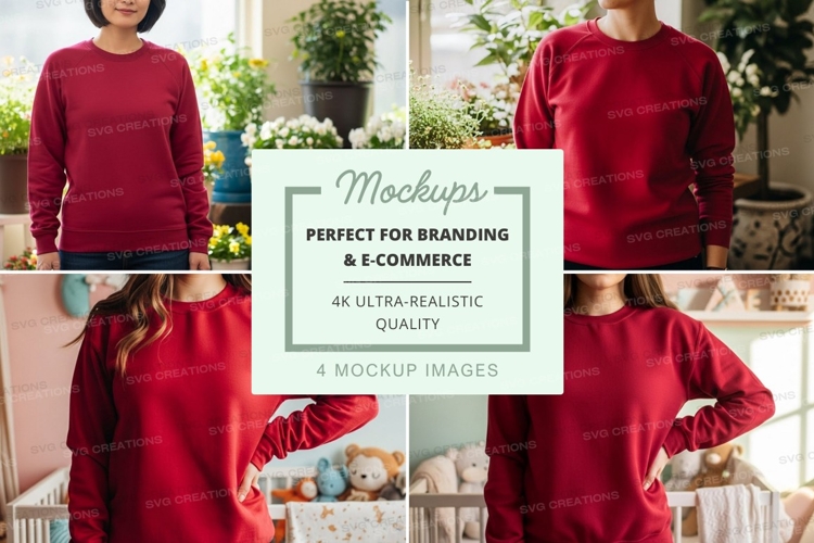 Long sleeve t-shirt mockup with red color in indoor setting