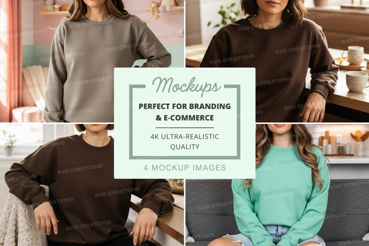 People wearing oversized crew neck sweatshirts mockup