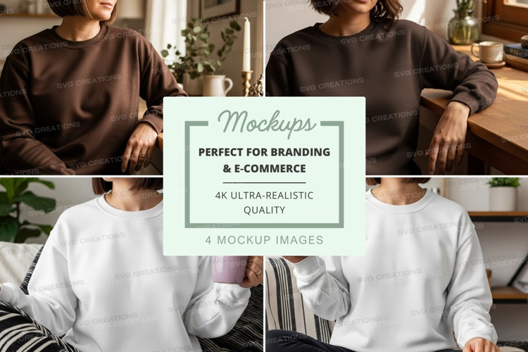 Group mockup of people wearing sweatshirts and holding mugs