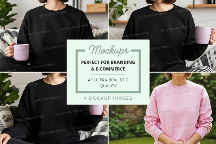 Mockup of two persons wearing sweatshirts holding mugs