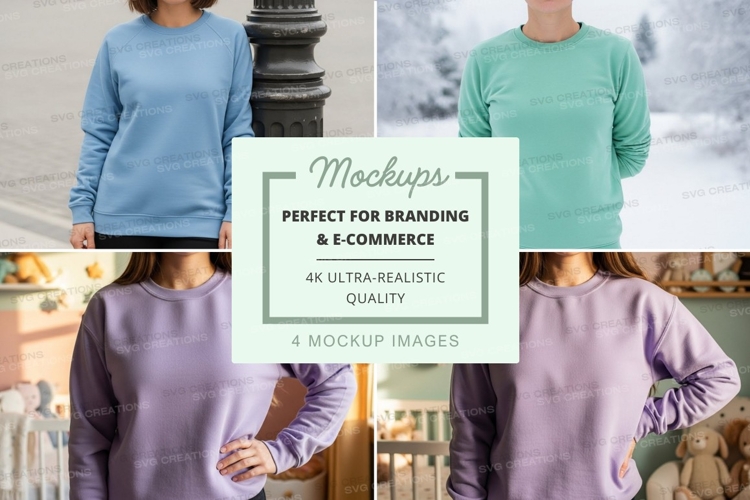Sweatshirt mockup in light blue, mint green, and lavender co