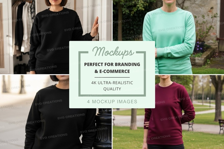 Long sleeve t-shirt mockup in black, mint green, and burgund