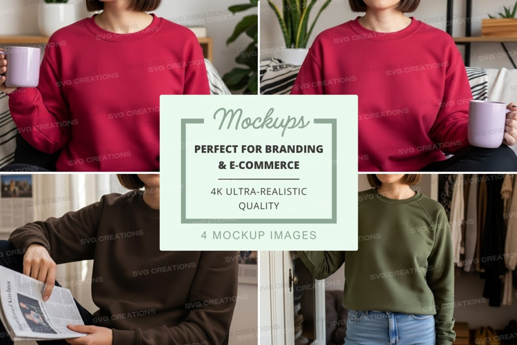Group of four people wearing sweatshirts mockup