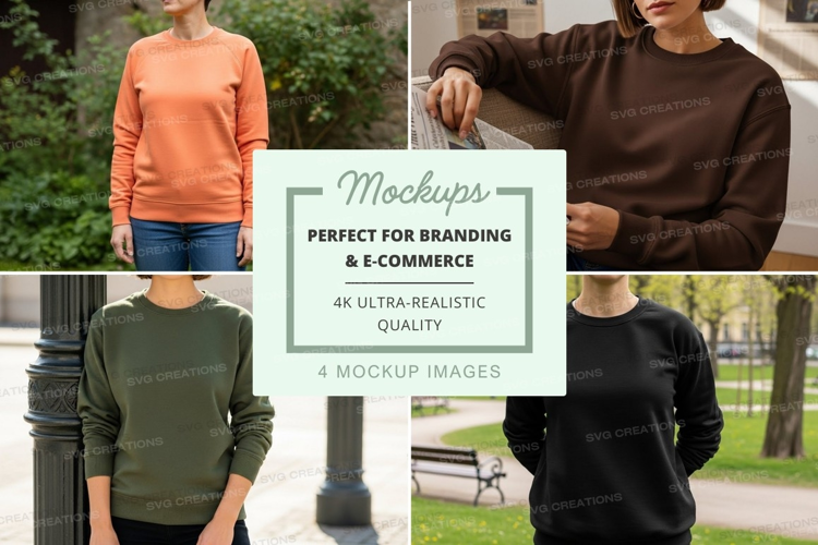 Four people wearing long sleeve sweatshirts mockup