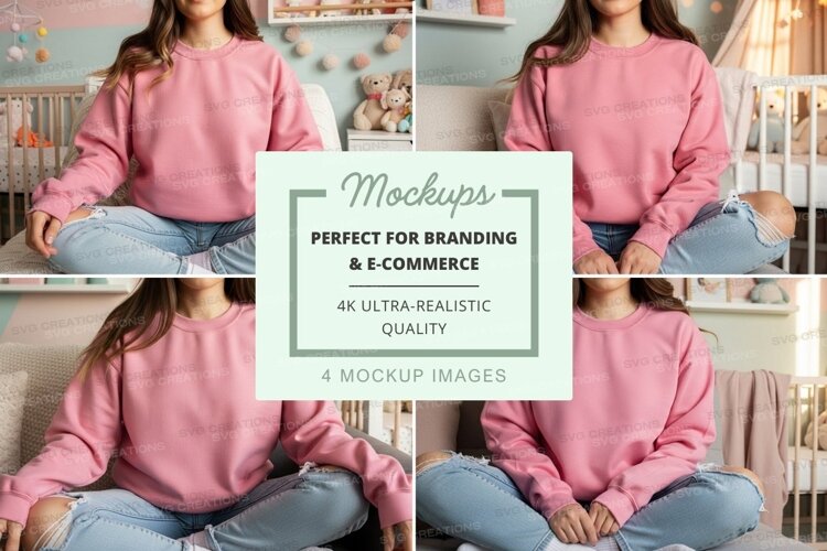 Pink long sleeve crew neck t-shirt mockup on women example image 1
