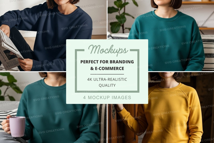 People wearing crew neck sweatshirts mockup